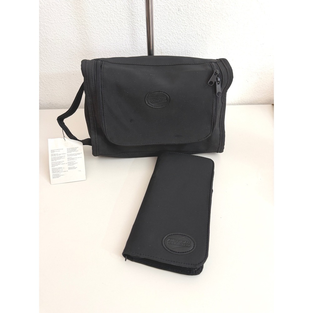 American Tourister Black Toiletry Bag and Passport Wallet Travel Set New